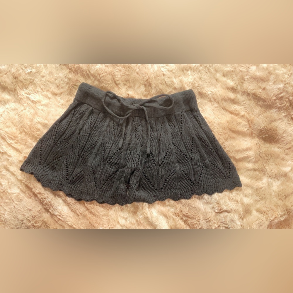 Black Knit Shorts with Drawstring